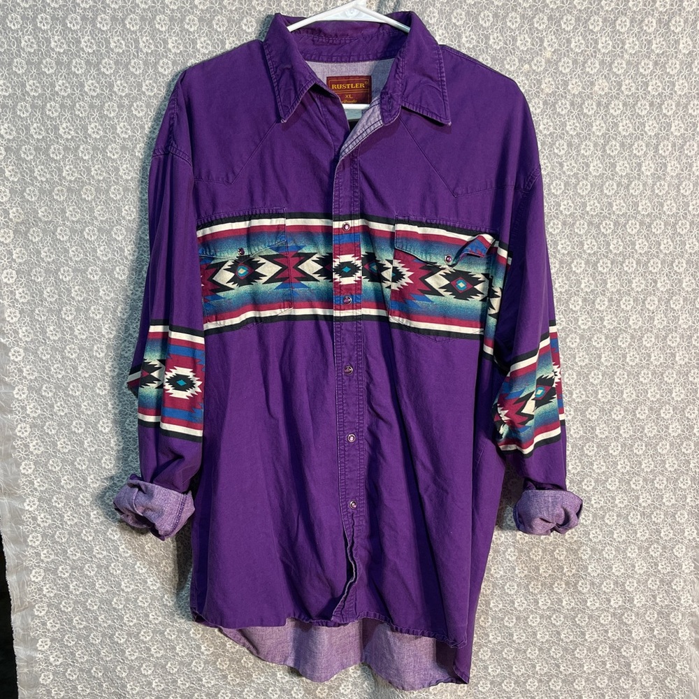 Vintage Rustler Western Pearl Snap Button Up Shirt